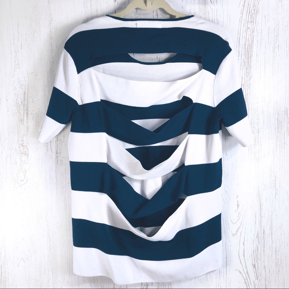 10 Crosby Derek Lam blue & white cutout back shirt